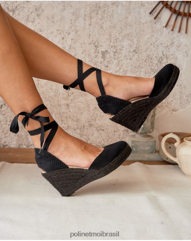 Polin et moi preto fitas de alpercata éster calçados 6PL246466