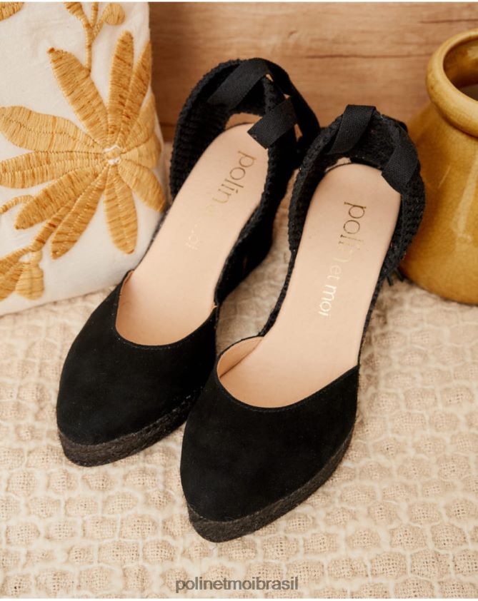 Polin et moi preto fitas de alpercata éster calçados 6PL246466