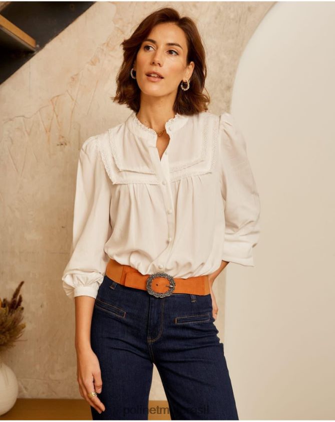 Polin et moi branco camisa babados hestia roupas 6PL246216