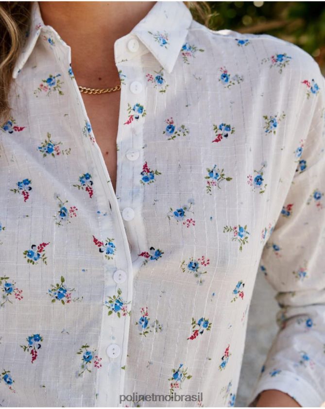 Polin et moi branco camisa flores ema roupas 6PL246149