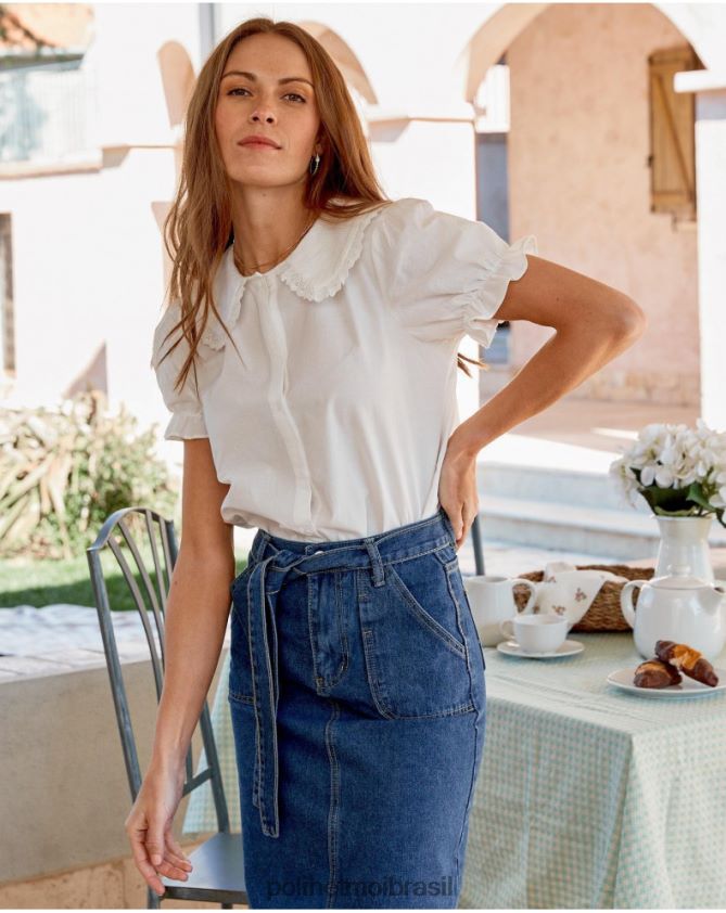 Polin et moi branco camisa gola baby mia roupas 6PL246235