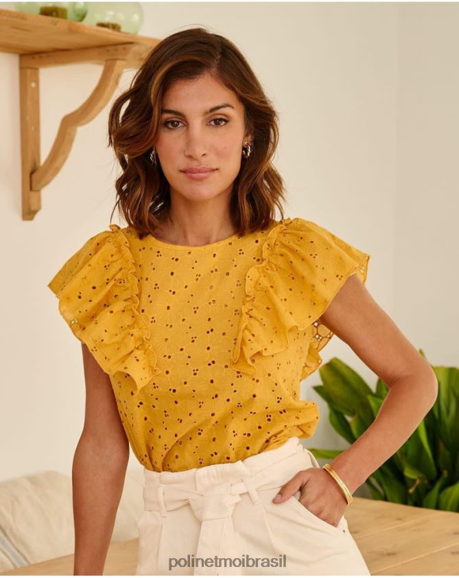 Polin et moi ocre blusa com babados clea roupas 6PL246213
