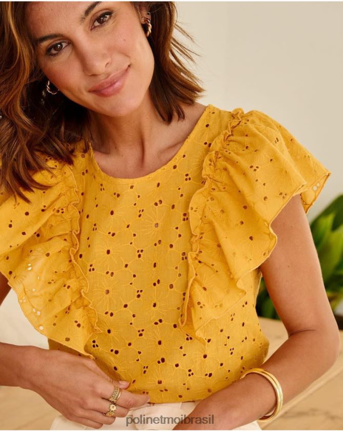 Polin et moi ocre blusa com babados clea roupas 6PL246213