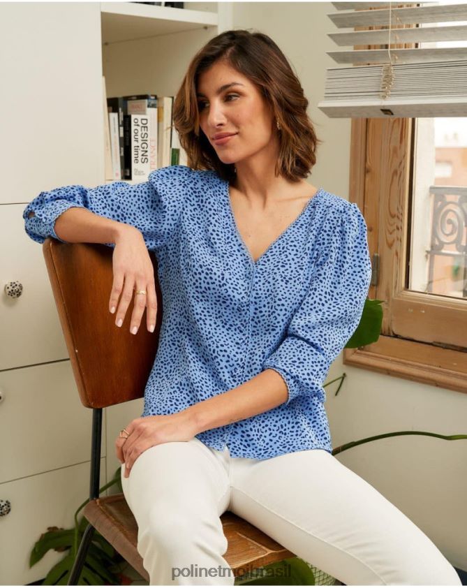 Polin et moi pequeno azul camisa motas meli roupas 6PL246219
