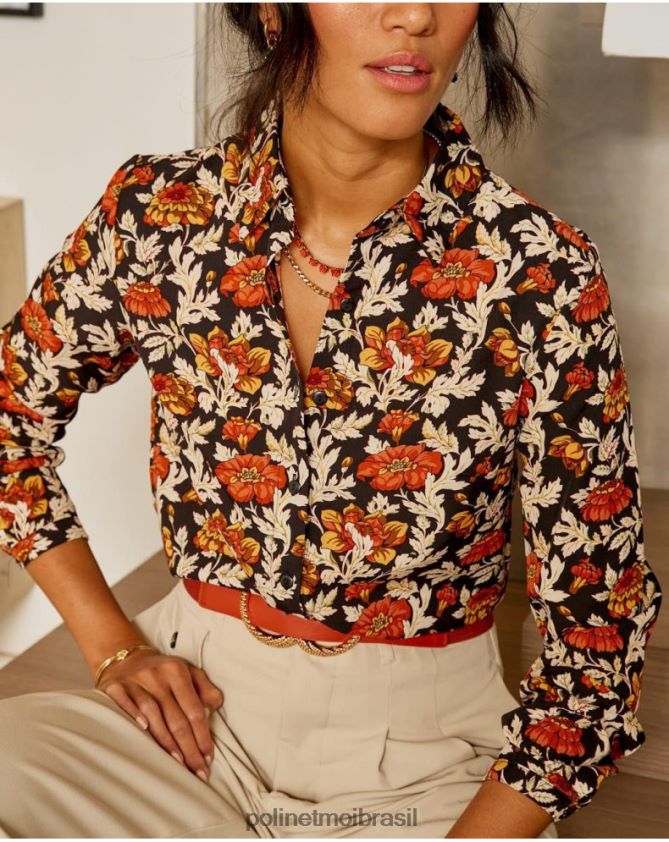 Polin et moi preto camisa floral cira roupas 6PL246226