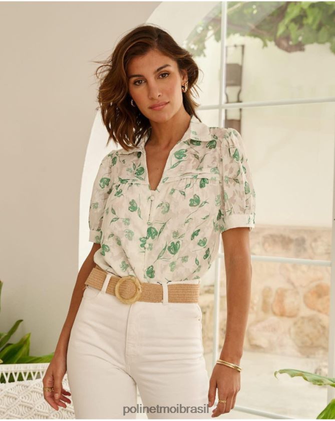 Polin et moi verde esmeralda blusa flores oli roupas 6PL246161