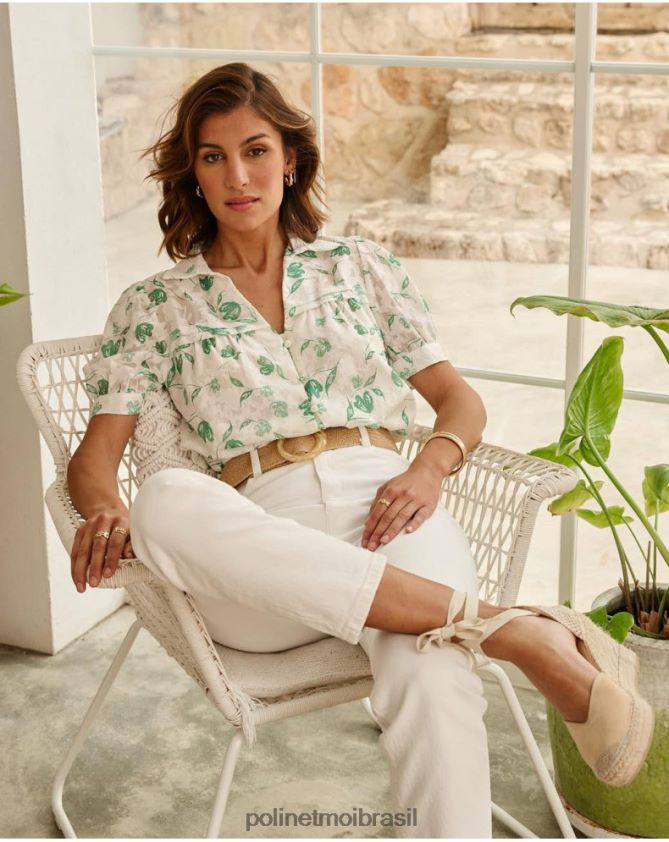 Polin et moi verde esmeralda blusa flores oli roupas 6PL246161