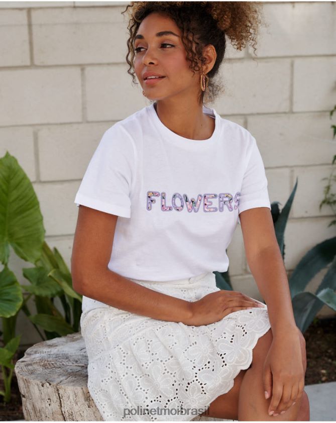 Polin et moi branco camiseta flores bela roupas 6PL246250