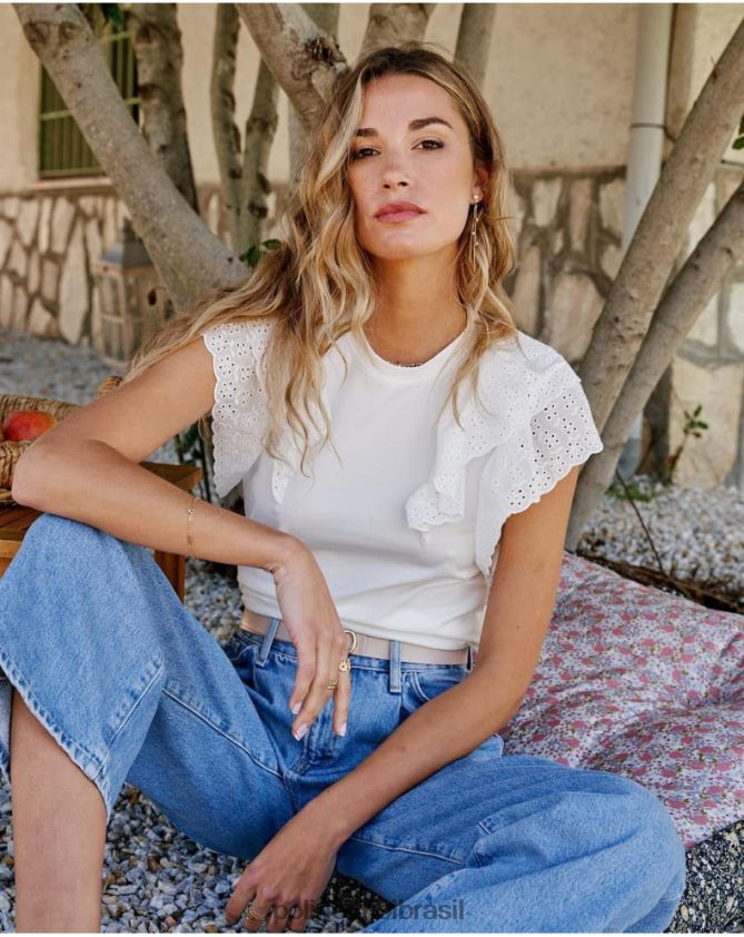 Polin et moi branco top aimara com babados roupas 6PL246266