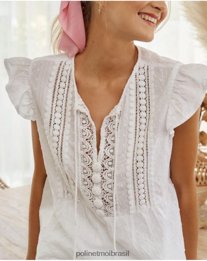Polin et moi branco top bordado Débora roupas 6PL246271