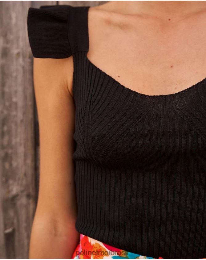 Polin et moi preto top babado macu roupas 6PL246284