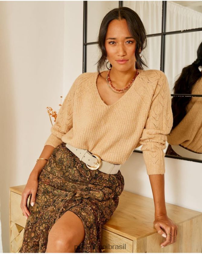 Polin et moi camelo suéter com pontas padrão roupas 6PL246355