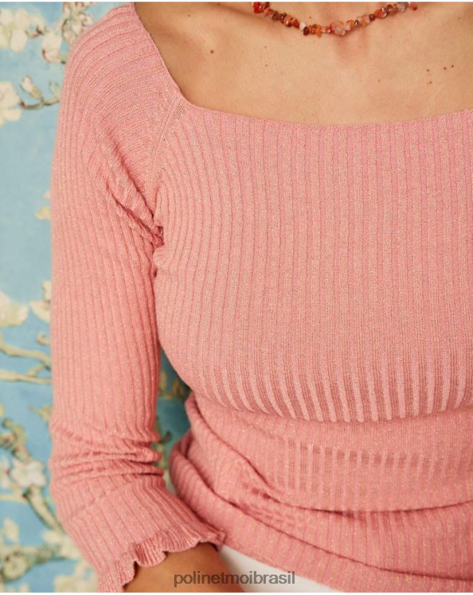 Polin et moi salmão suéter tricotado fino elle roupas 6PL246344