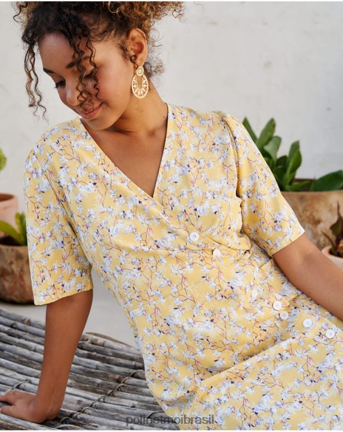 Polin et moi amarelo vestido cruzado edda roupas 6PL24633