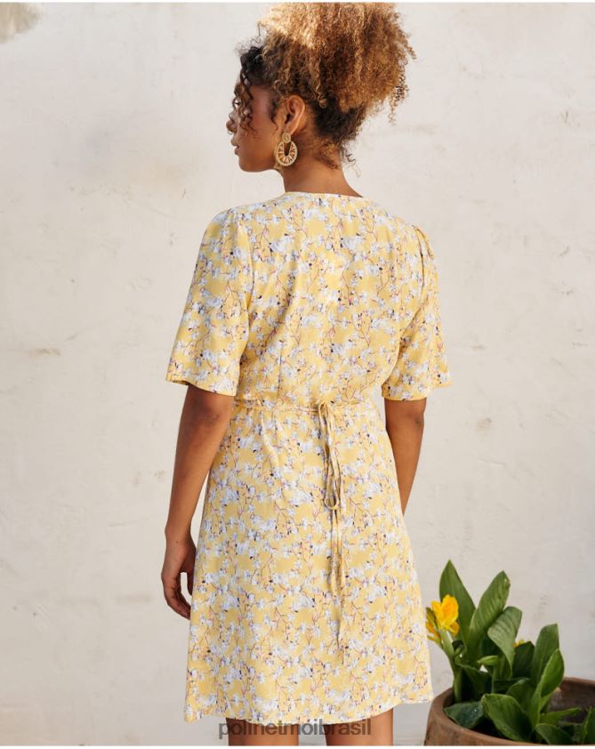 Polin et moi amarelo vestido cruzado edda roupas 6PL24633