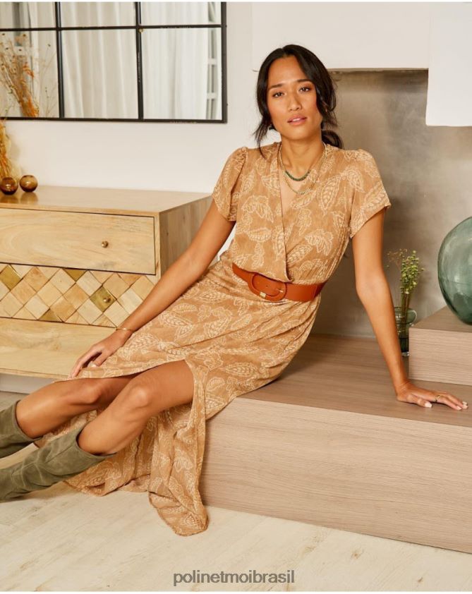 Polin et moi camelo vestido de folhas de bambina roupas 6PL246137