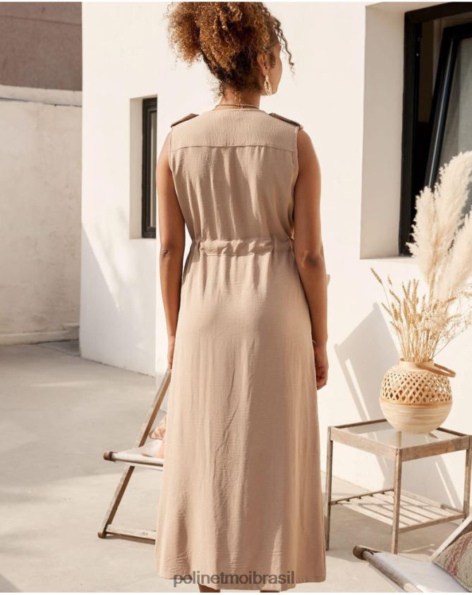 Polin et moi camelo vestido midi lina roupas 6PL24635