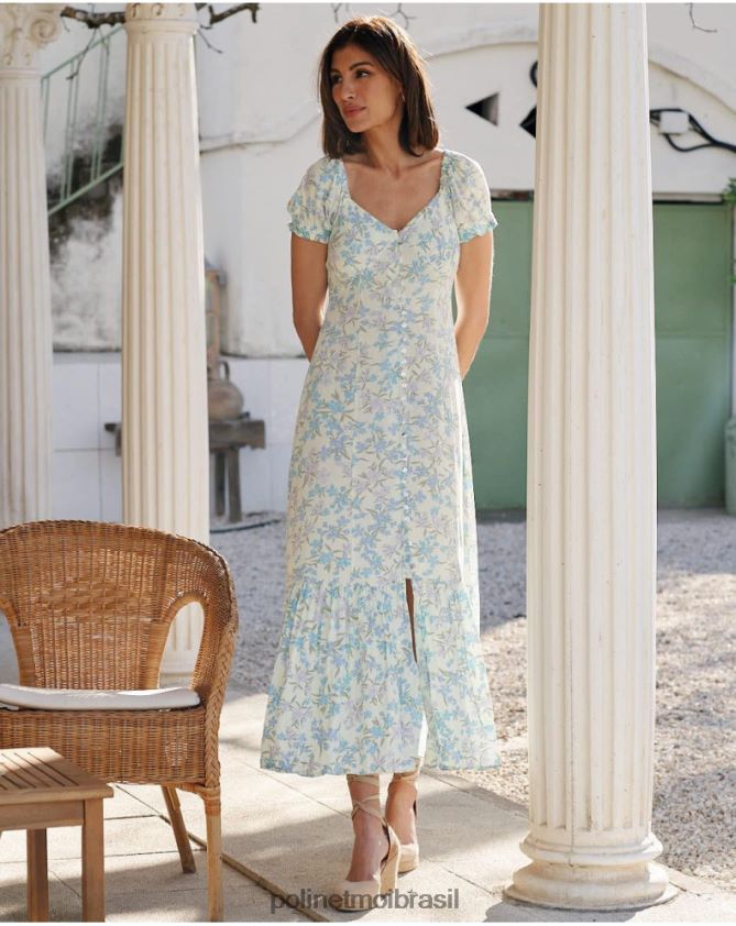 Polin et moi eucalipto vestido clarise botões roupas 6PL24669