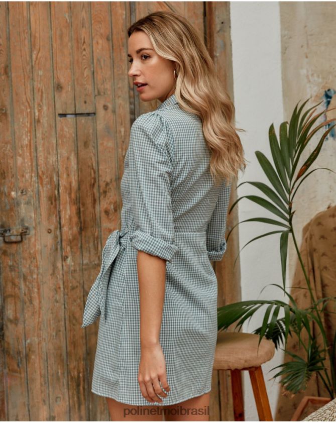 Polin et moi eucalipto vestido vichy vichy roupas 6PL246113