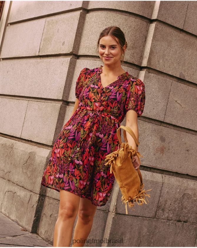 Polin et moi marrom vestido fluido maitane roupas 6PL24673