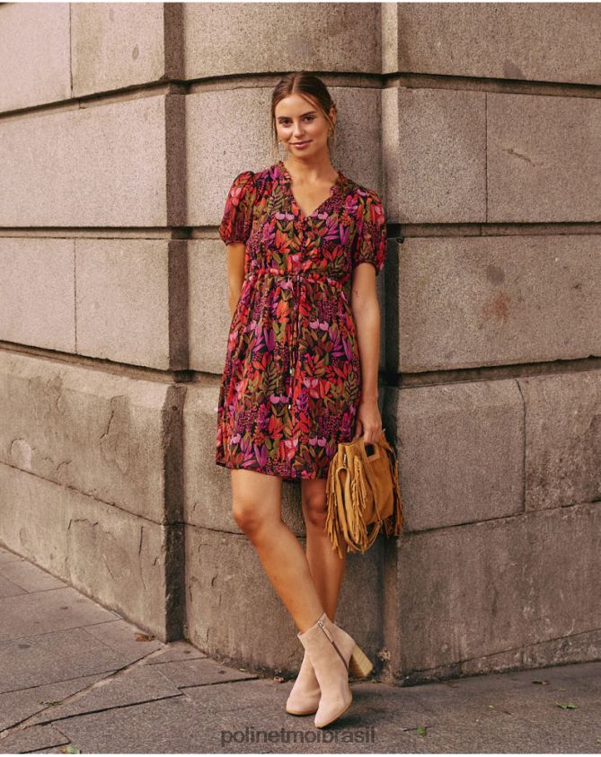 Polin et moi marrom vestido fluido maitane roupas 6PL24673