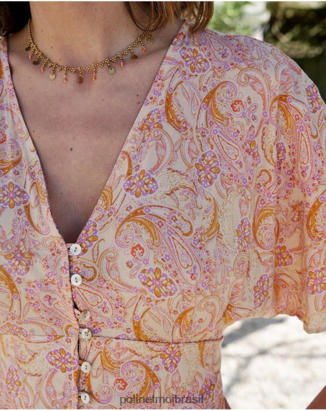 Polin et moi ocre vestido agustina com botões roupas 6PL246110