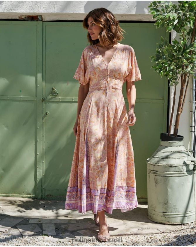 Polin et moi ocre vestido agustina com botões roupas 6PL246110