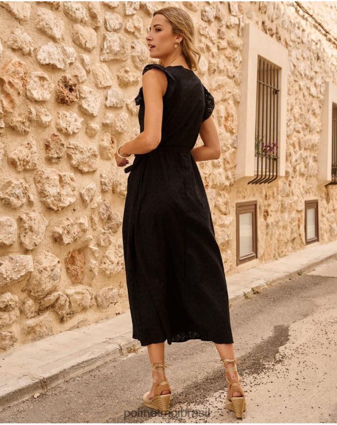 Polin et moi preto vestido cruzado azara roupas 6PL24644