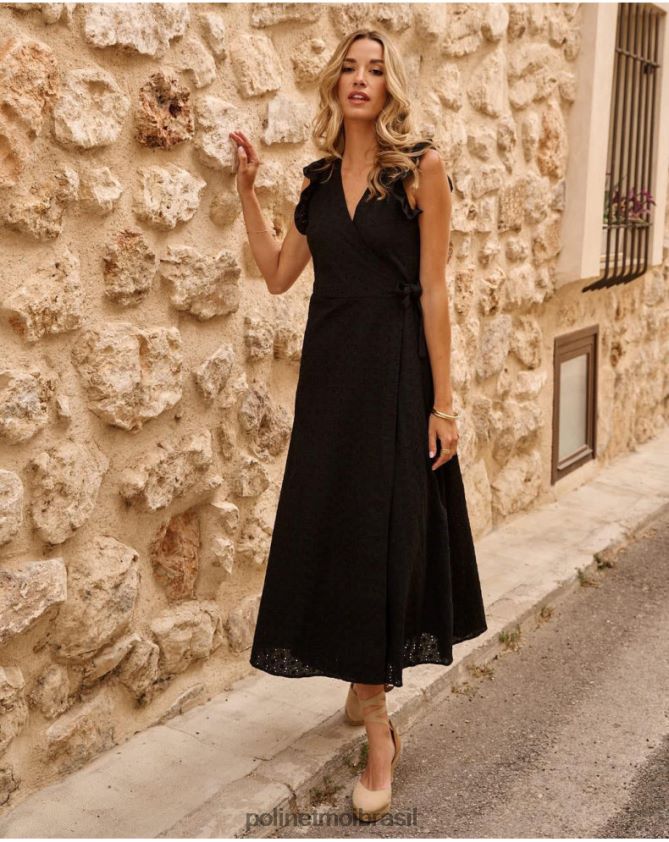 Polin et moi preto vestido cruzado azara roupas 6PL24644