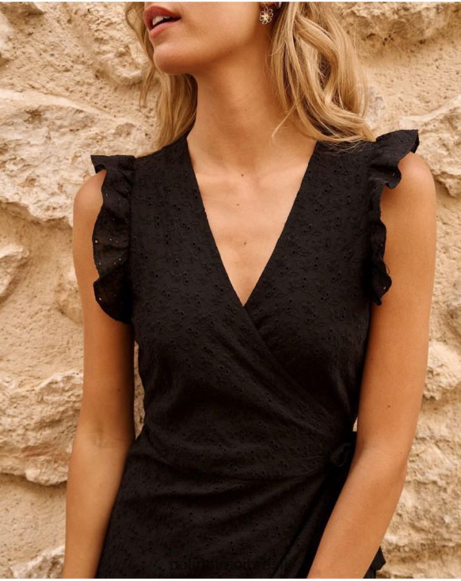 Polin et moi preto vestido cruzado azara roupas 6PL24644