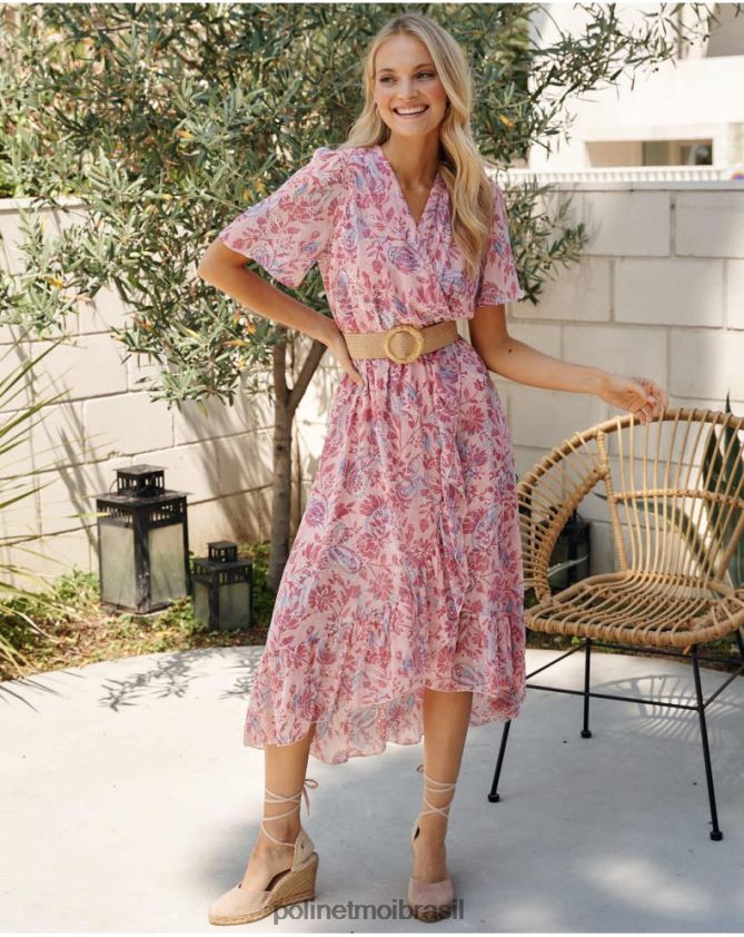 Polin et moi rosa vestido cruzado naiare roupas 6PL2461