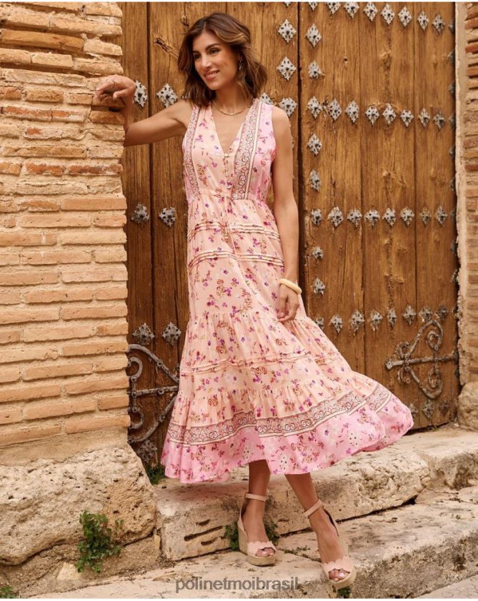 Polin et moi salmão vestido florido adri roupas 6PL24653