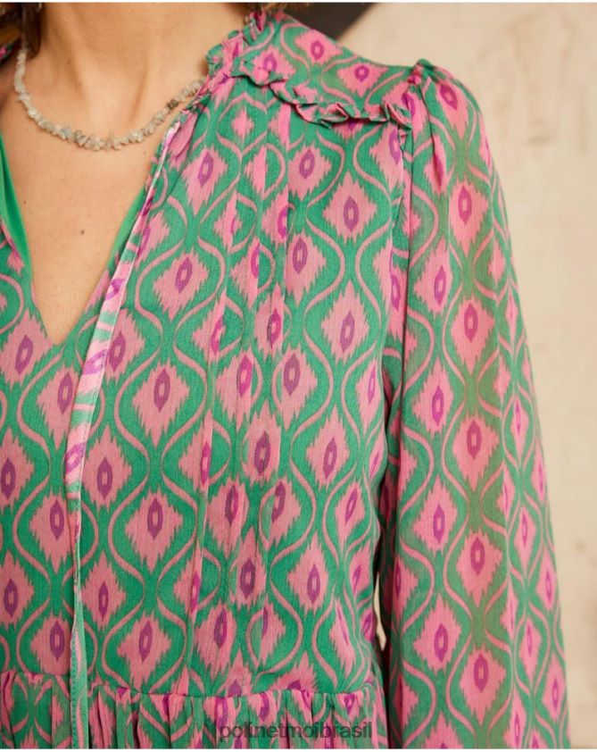 Polin et moi verde esmeralda vestido geométrico rafaella roupas 6PL246135