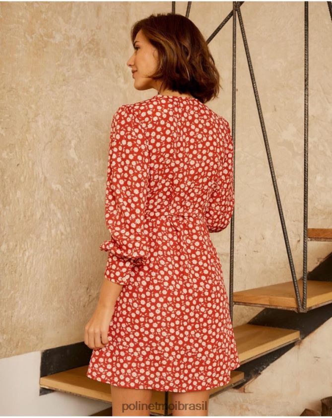 Polin et moi vermelho vestido lala cross-over roupas 6PL246119